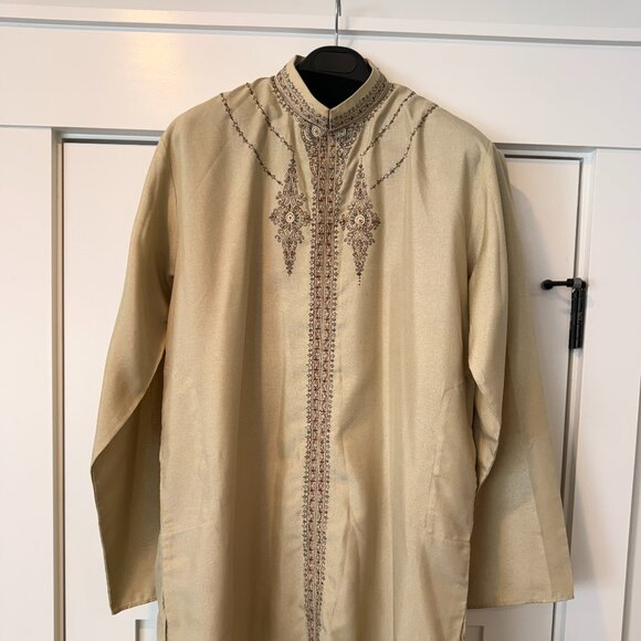 Beige/Tan Men's Kurta Top - Embroidered (M/L) - Picture 1 of 3